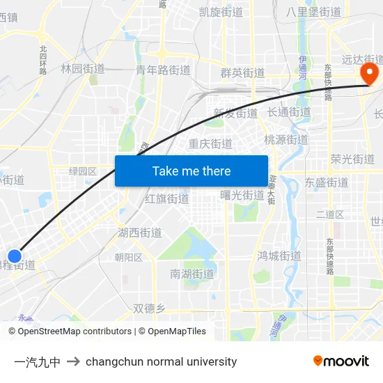 FAW No. 9 Middle School to Changchun Normal University map