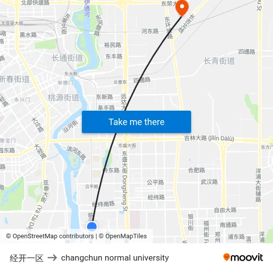 Economic Development Zone 1 to Changchun Normal University map