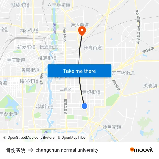 Orthopedic Hospital to Changchun Normal University map