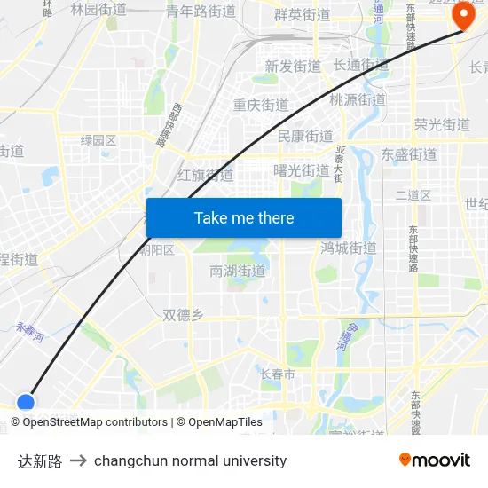 达新路 to changchun normal university map