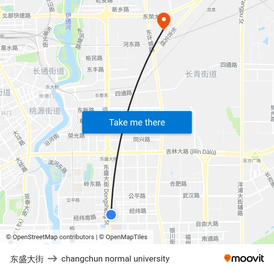 Dongsheng Street to Changchun Normal University map