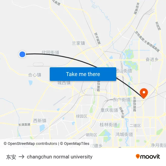 Dong An to Changchun Normal University map