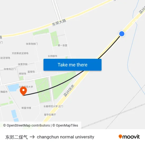 East Second Gas Plant to Changchun Normal University map