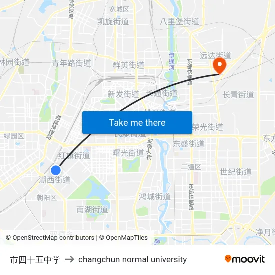 No. 45 City Middle School to Changchun Normal University map