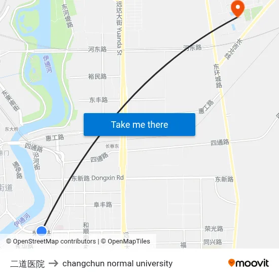 Second Hospital to Changchun Normal University map
