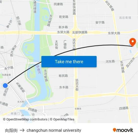 Xiangyang Street to Changchun Normal University map
