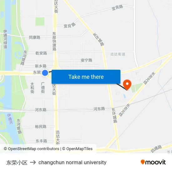 Dongrong Community to Changchun Normal University map