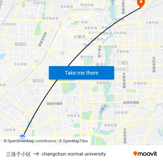 Sanjiazi Community to Changchun Normal University map