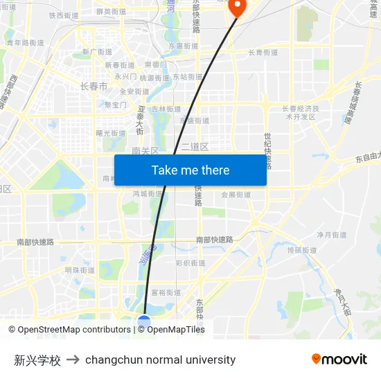 Xinxing School to Changchun Normal University map