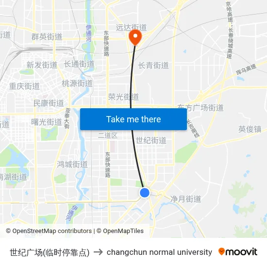 Century Plaza (Temporary Stop) to Changchun Normal University map