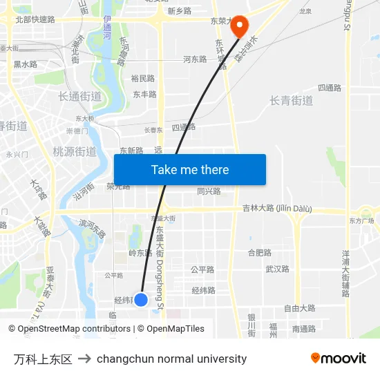 Vanke Shangdong District to Changchun Normal University map