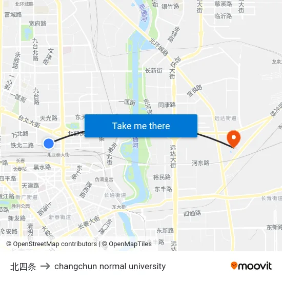 North Fourth Street to Changchun Normal University map