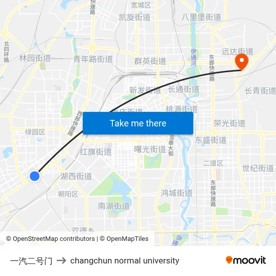 FAW Gate No. 2 to Changchun Normal University map
