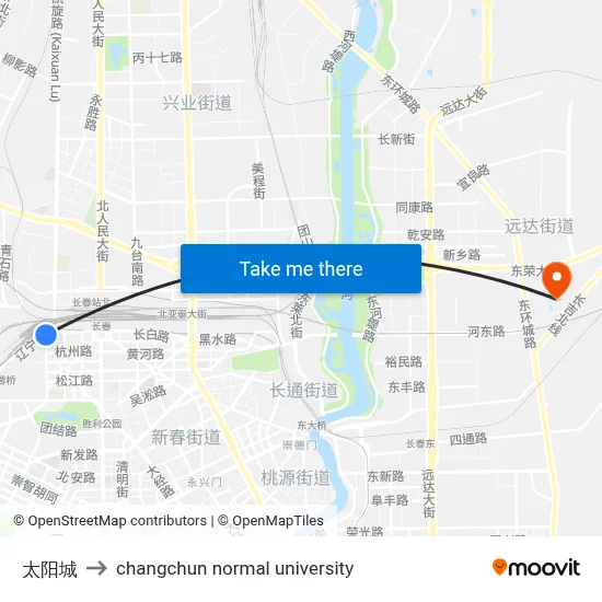 Sun City to Changchun Normal University map
