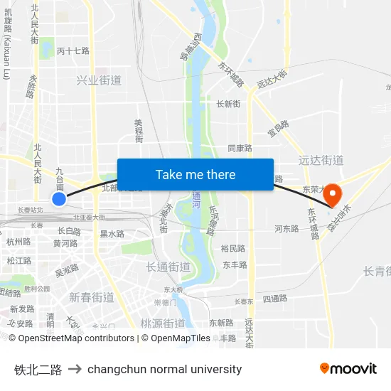 铁北二路 to changchun normal university map