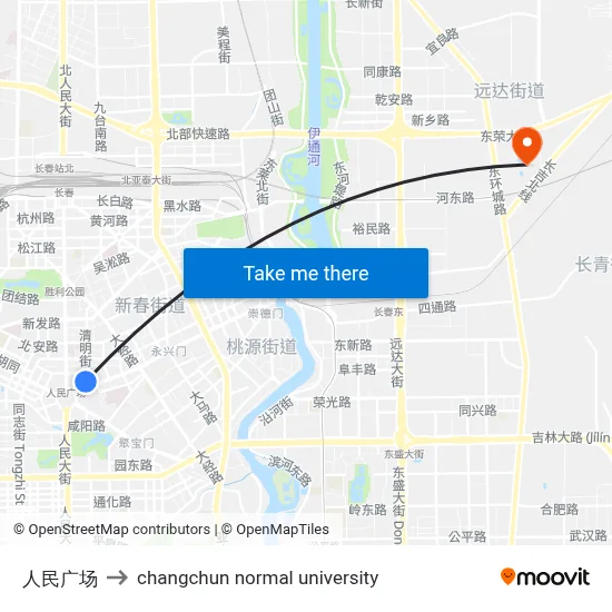 People's Square to Changchun Normal University map