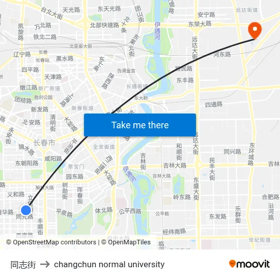 Tongzhi Street to Changchun Normal University map