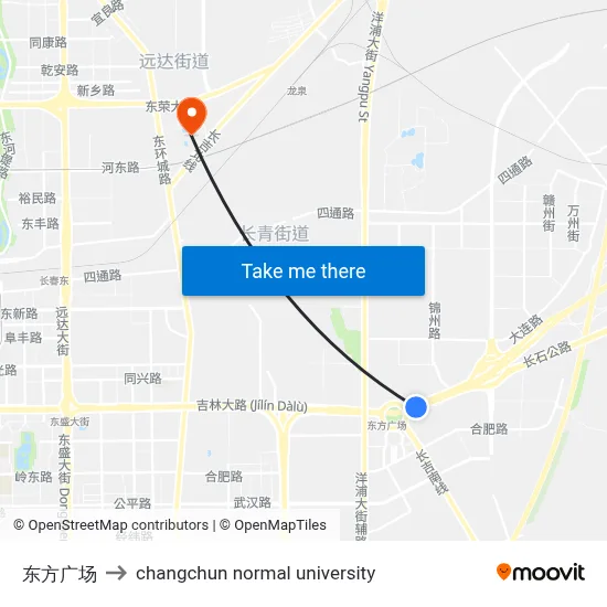 Oriental Square to Changchun Normal University map