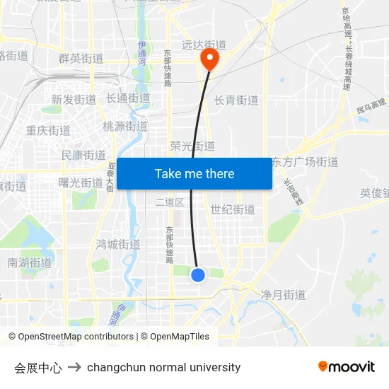 Convention and Exhibition Center to Changchun Normal University map