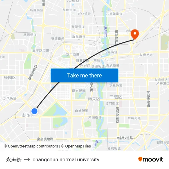 Yongshou Street to Changchun Normal University map
