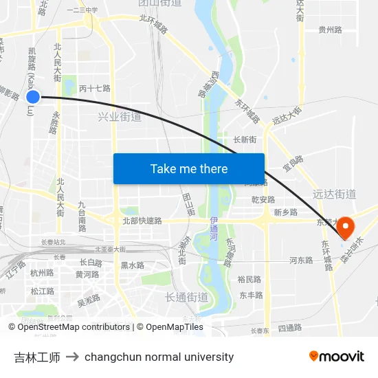 Jilin Engineering School to Changchun Normal University map
