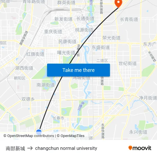 South New City to Changchun Normal University map