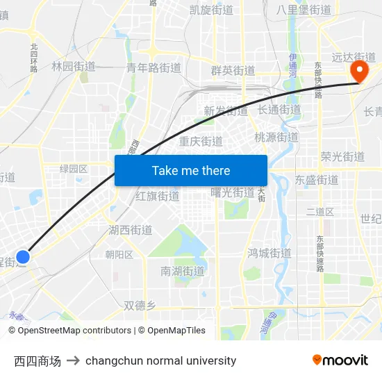 West Fourth Market to Changchun Normal University map