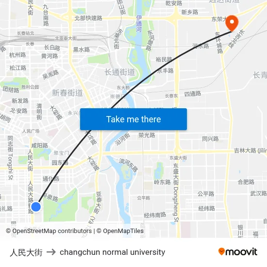 People's Street to Changchun Normal University map