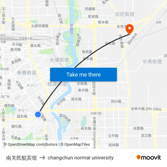 Nanguan Civil Aviation Hotel to Changchun Normal University map