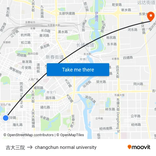 Jilin University Third Hospital to Changchun Normal University map