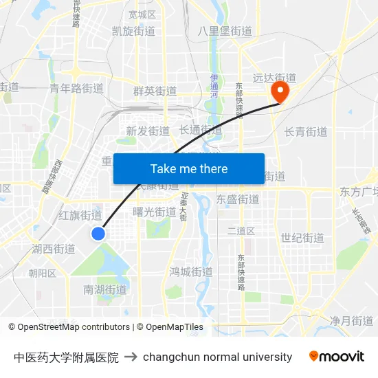 Traditional Chinese Medicine University Affiliated Hospital to Changchun Normal University map