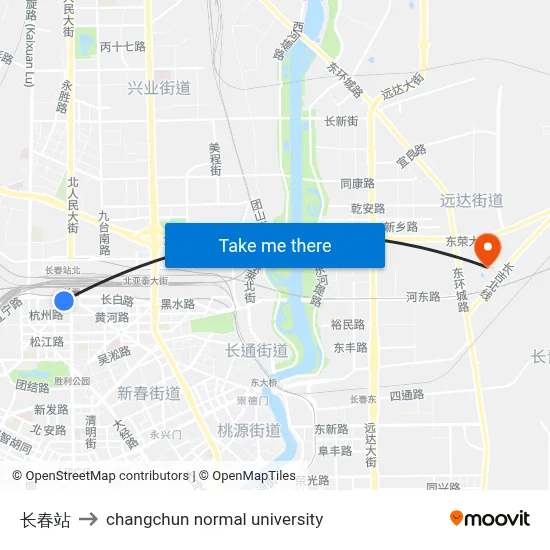 Changchun Station to Changchun Normal University map