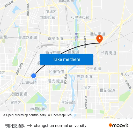 Chaoyang Traffic Team to Changchun Normal University map