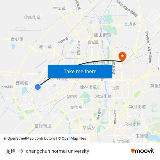 Longfeng to Changchun Normal University map