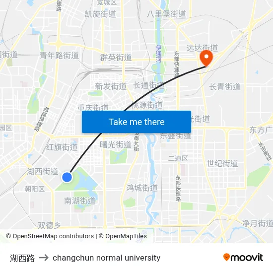 Huxi Road to Changchun Normal University map