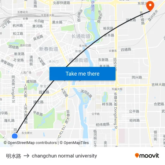 Mingshui Road to Changchun Normal University map