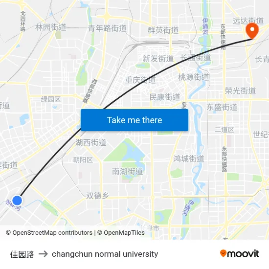 Jiayuan Road to Changchun Normal University map