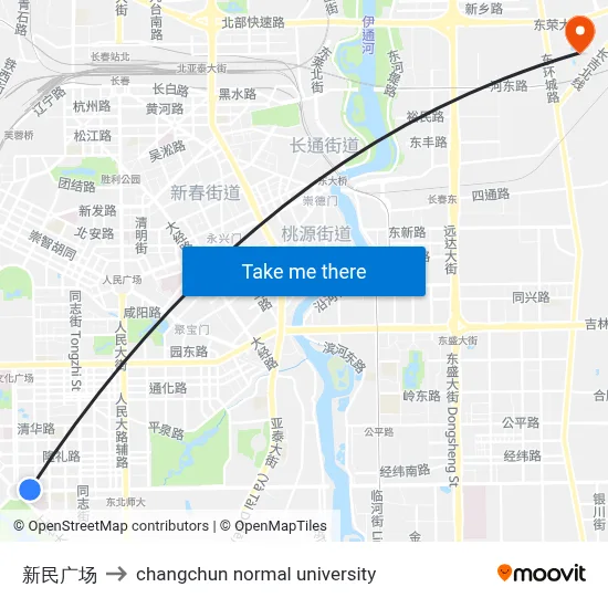 Xinmin Square to Changchun Normal University map