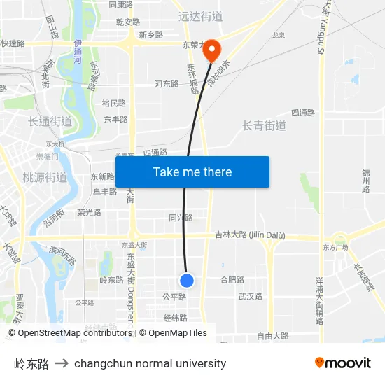 Lingdong Road to Changchun Normal University map