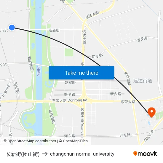 Changxin Street (Tuanshan Street) to Changchun Normal University map
