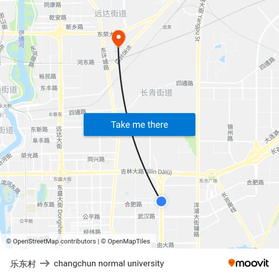 Le Dong Village to Changchun Normal University map