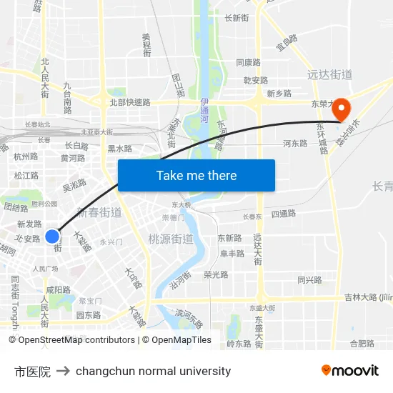City Hospital to Changchun Normal University map