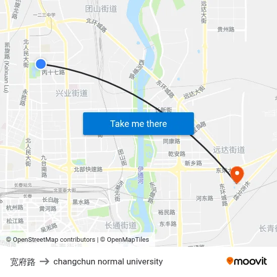 Kuanfu Road to Changchun Normal University map