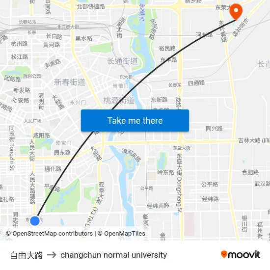 Ziyou Avenue to Changchun Normal University map