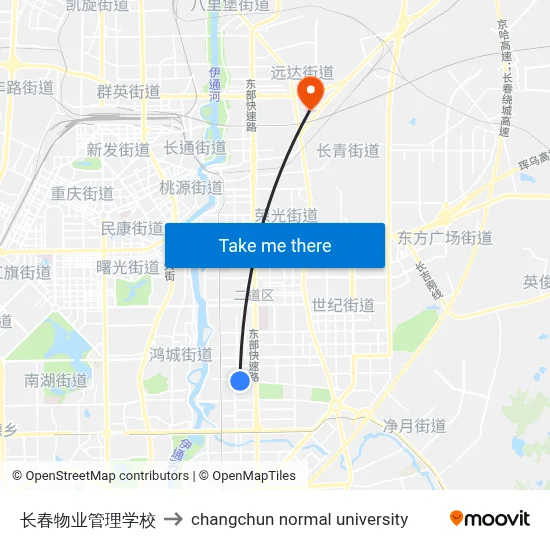 Changchun Property Management School to Changchun Normal University map