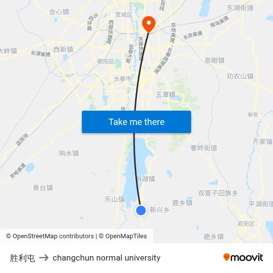 Shenglitun to Changchun Normal University map