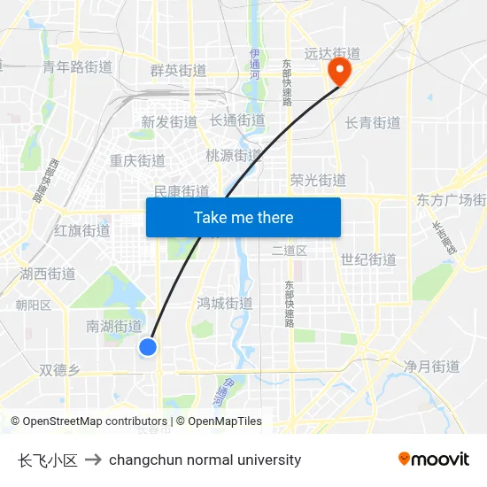 Changfei Complex to Changchun Normal University map