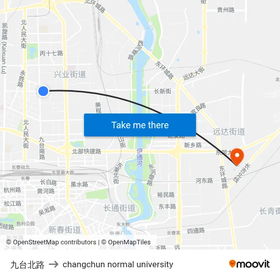 Jiutai North Road to Changchun Normal University map