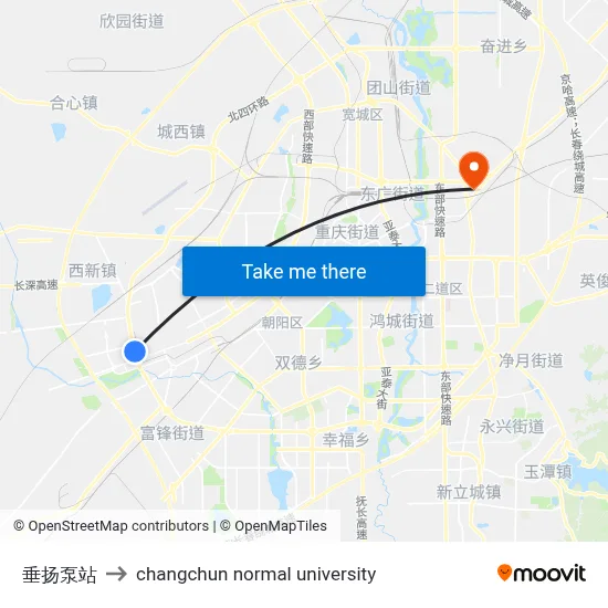Chuiyang Pump Station to Changchun Normal University map