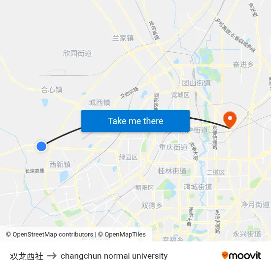 Shuanglong West Village to Changchun Normal University map